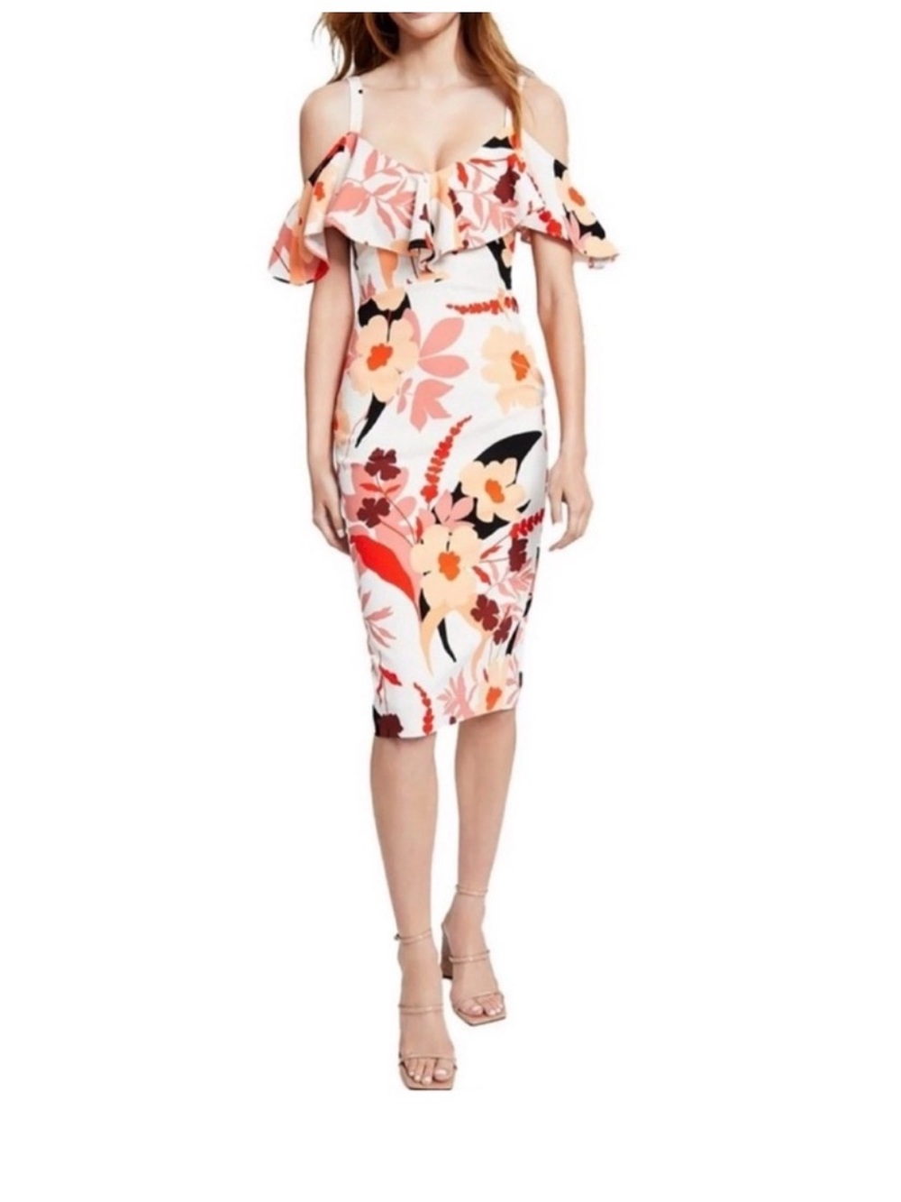 New Nordstrom Rachel Roy Crème Floral Off Shoulder Midi Dress Medium